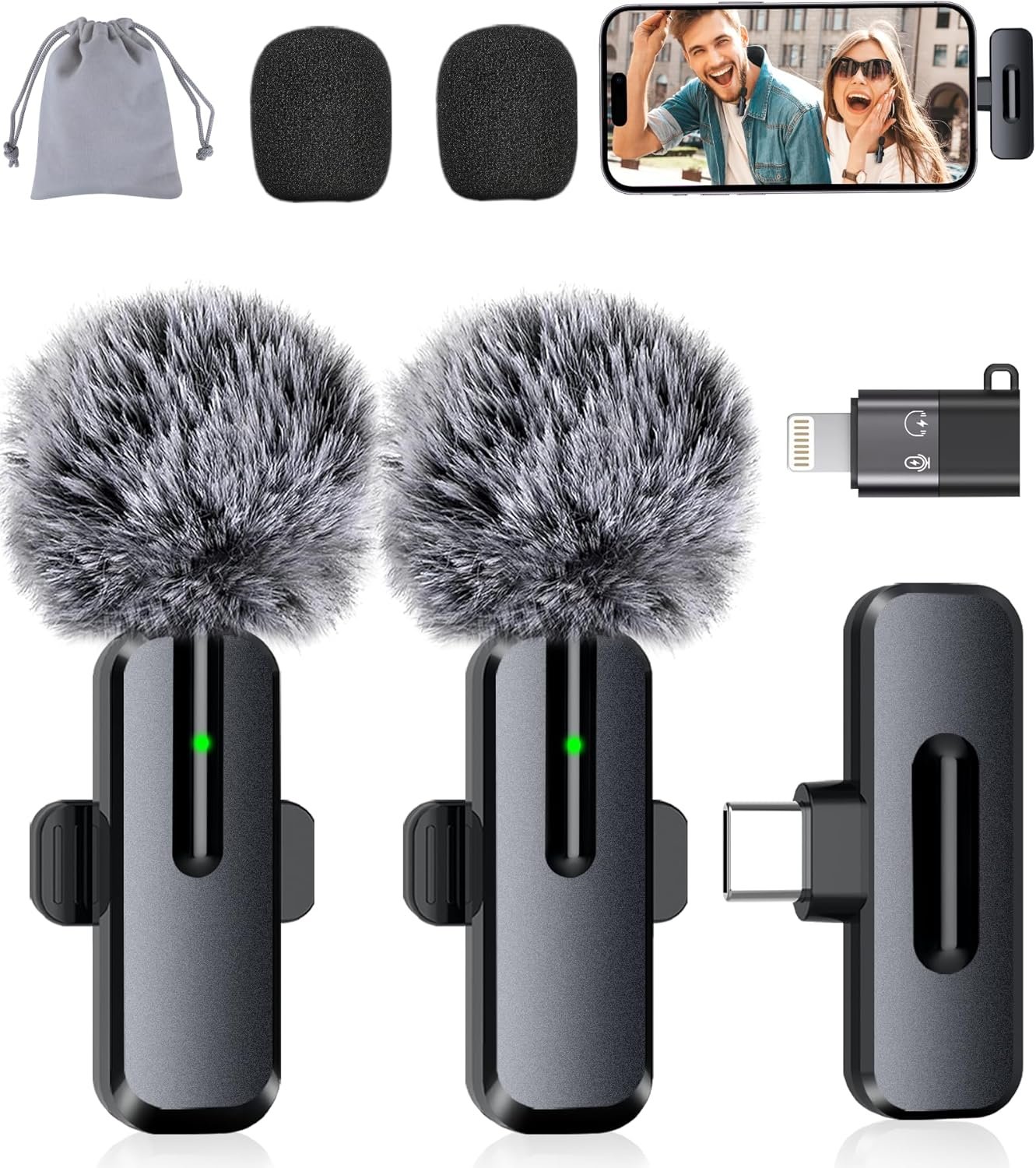 Wireless Mini Microphone for iPhone - 2 Pack Lavalier Microphone